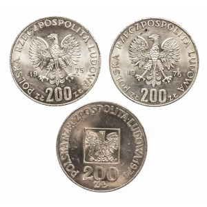 Polska, PRL 1944-1989, zestaw 3 monet 200 złotych. Srebro.
