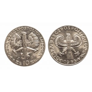 Polska, PRL 1944-1989, zestaw 2 monet 10 złotych 1965 NIKE, Kolumna Zygmunta.