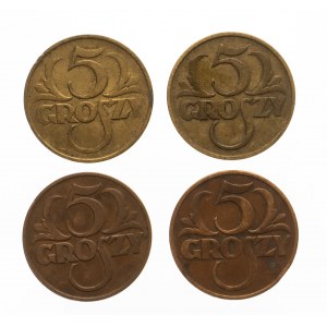 Polska, II Rzeczpospolita 1918-1939, zestaw 4 monet 5-groszowych.