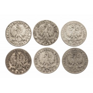 Polska, II Rzeczpospolita 1918-1939, zestaw 6 monet 2-złotowych.