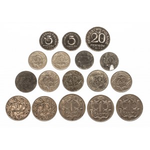 Polska, II Rzeczpospolita 1918-1939, zestaw 17 monet.