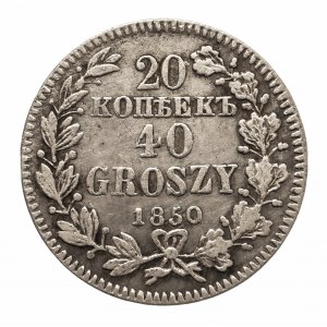 Polska, Zabór rosyjski, Mikołaj I 1826-1855, 40 groszy / 20 kopiejek 1850 MW, Warszawa.