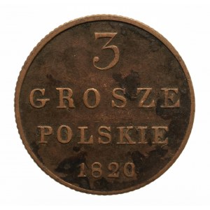 Królestwo Polskie, Aleksander I 1801-1825, 3 grosze polskie 1820 IB, Warszawa - RZADKIE