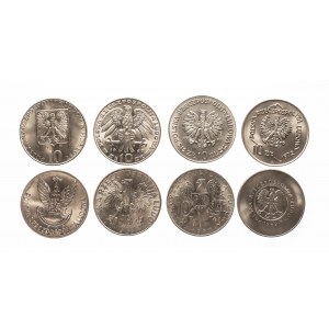 Polska, PRL 1944-1989, zestaw 8 monet 10 złotych.