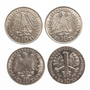 Polska, PRL 1944-1989, zestaw 4 monet dużych 10 złotych.