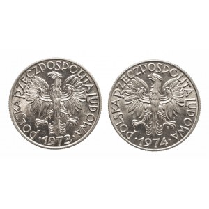 Polska, PRL 1944-1989, zestaw 2 monet 5 złotych 1973, 1974.