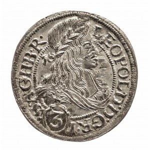 Śląsk, Śląsk pod panowaniem habsburskim - Leopold I 1657-1705, 3 krajcary 1667 SHS, Wrocław.