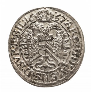 Śląsk, Śląsk pod panowaniem habsburskim - Leopold I 1657-1705, 3 krajcary 1667 SHS, Wrocław.