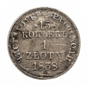 Polska, Zabór Rosyjski, Mikołaj I 1826-1855, 15 kopiejek / 1 złoty 1838 MW, Warszawa