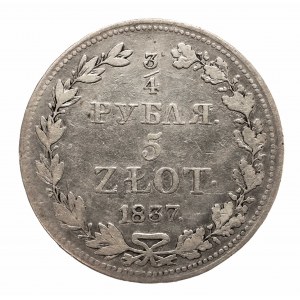 Zabór Rosyjski, Mikołaj I 1825-1855, 3/4 rubla / 5 złotych 1837 MW, Warszawa