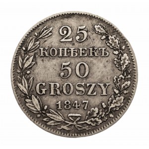 Polska, Zabór rosyjski, Mikołaj I 1825-1855, 25 kopiejek, 50 groszy 1847 MW, Warszawa.