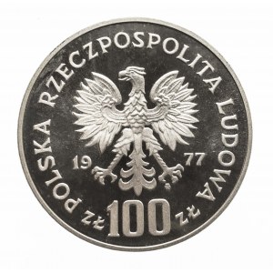 Polska, PRL 1944-1989, 100 złotych 1977, Ochrona Przyrody - Żubr, srebro