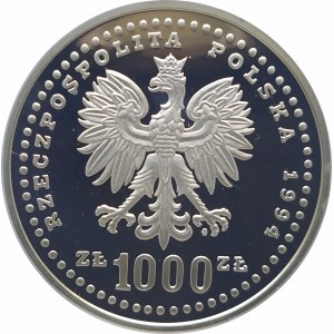 Polska, Rzeczpospolita od 1989 roku, 1000 złotych 1994, FIFA, srebro