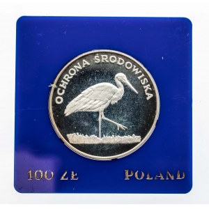 Polska, PRL 1944-1989, 100 złotych 1982, Ochrona Środowiska - Bocian, srebro (2)