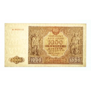 Polska, PRL 1944 - 1989, 1000 ZŁOTYCH 15.01.1946, seria A. Rzadsza odmiana z kropką.