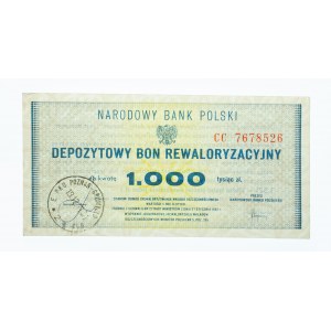 Polska, PRL 1944 - 1989, NBP Depozytowy Bon Rewaloryzacyjny 1000 złotych.