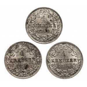 Niemcy, Bawaria, zestaw 3 monet 1 krajcar.