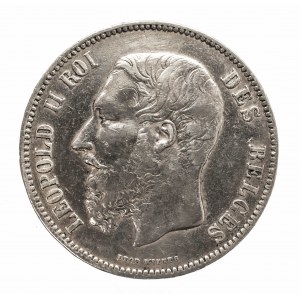 Belgia, Leopold II 1865-1909, 5 franków 1873, Bruksela