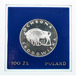 Polska, PRL 1944-1989, 100 złotych 1977, Ochrona Środowiska - Żubr.