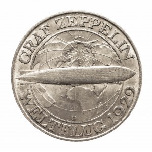 Niemcy, Republika Weimarska 1918-1933, 3 marki 1929, Zeppelin, Monachium.