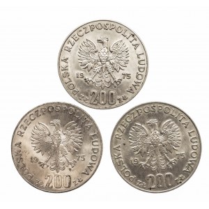 Polska, PRL 1944-1989, 200 złotych 1975, XXX rocznica Zwycięstwa nad Faszyzmam, Warszawa, zestaw 3 szt.