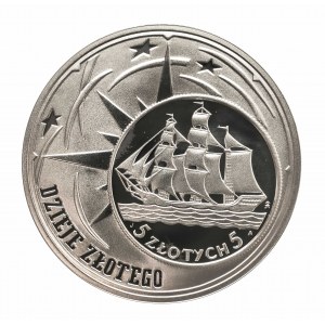 Polska, Rzeczpospolita od 1989 roku, 10 złotych 2005, Warszawa, Dzieje złotego - 5 złotych 1936 żaglowiec