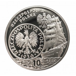 Polska, Rzeczpospolita od 1989 roku, 10 złotych 2005, Warszawa, Dzieje złotego - 5 złotych 1936 żaglowiec