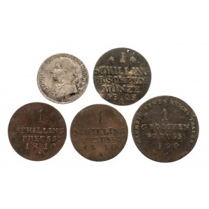 Niemcy, Prusy, Prusy Zachodnie, zestaw ciekawych drobnych monet z pocz. XIX w.
