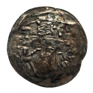 Śląsk, Księstwo Opolsko-Raciborskie, Bolesław Wysoki (1177-1195), denar - dwie postacie trzymające chorągiew