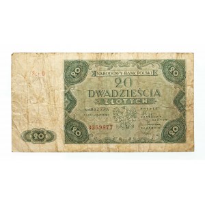 Polska, PRL (1944 - 1989), 20 ZŁOTYCH 15.07.1947. Seria D.