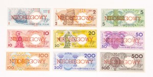 Polska, Rzeczpospolita od 1989 roku, Miasta polskie, zestaw 9 banknotów 1.03.1990, NIEOBIEGOWY.