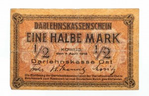 Banknotes of the German occupation authorities 1916-1918, Darlehnskasse Ost Kaunas, 1/2 mark 4.04.1918, series B.