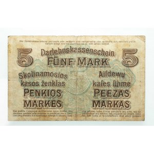 Banknotes of the German occupation authorities (1916-1918), Darlehnskasse Ost Kaunas, 5 marks 4.04.1918, series B.