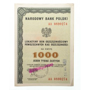 PRL, PKO, Lokacyjny Bon Oszczędnościowy na 1000 złotych 1983.