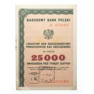 PRL, PKO, Lokacyjny Bon Oszczędnościowy na 25.000 złotych 1987.