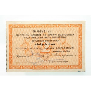 II RP, Gutschein zur Unterstützung der Arbeitslosen, 2 Zloty 1933.