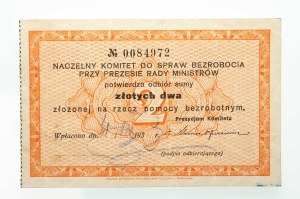 II RP, Voucher to help the unemployed, 2 zloty 1933.