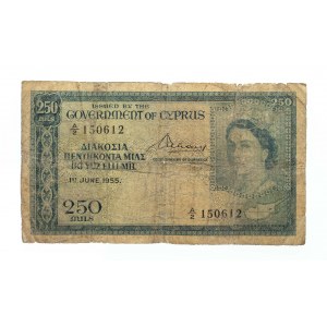 Cypr, wpływy brytyjskie, 250 mils 1.06.1955.