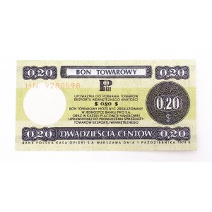 PRL, Pewex, Bon Towarowy, 20 centów 1.10.1979, seria HN.