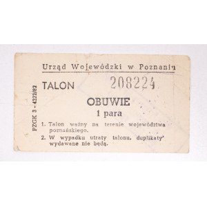 Provincial Office in Poznań, voucher for a pair of shoes, Cegielski Poznań, 1982.