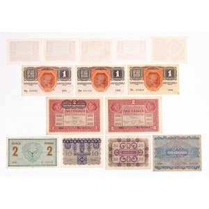 Austro-Węgry, zestaw 14 banknotów z lat 1914 -1922.