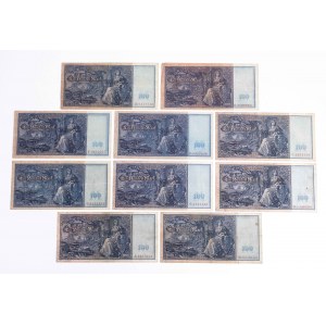 Niemcy, zestaw 10 banknotów 100 marek 1909, 1910 r.