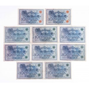 Niemcy, zestaw 10 banknotów 100 marek 7.02.1908.