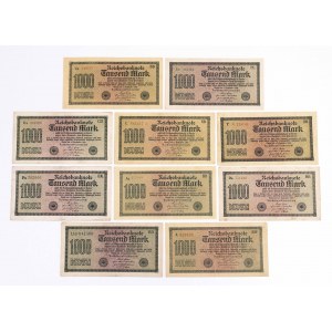 Germany, set of 10 1,000 mark bills 15.09.1922.
