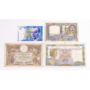 Francja, zestaw 4 banknotów.