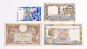 Francja, zestaw 4 banknotów.
