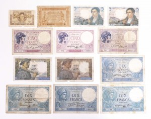 Francja, zestaw 12 banknotów.