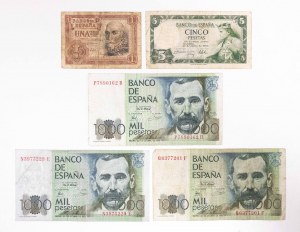 Spain, set of 5 banknotes.