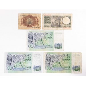 Hiszpania, zestaw 5 banknotów.