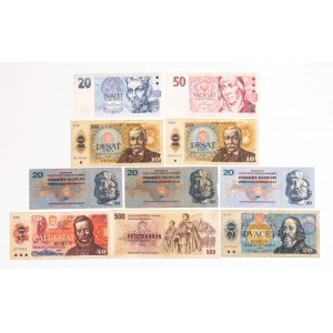 Tschechische Republik, Tschechoslowakei, Satz von 10 Banknoten.